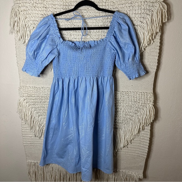 HILL HOUSE light blue glitter check Athena mini nap dress M NEW - Picture 8 of 9